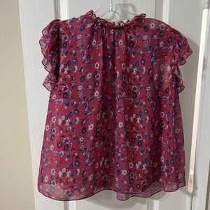 Anthropologie Floral Ruffle Top - Red and Blue